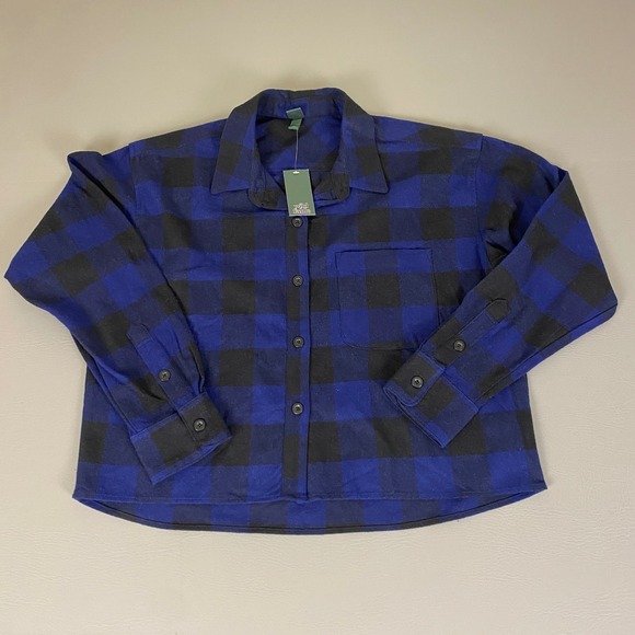 Wild Fable Flannel Shirt Jacket Women's Large Blue Black Plaid Button Up New NWT - Picture 1 of 12